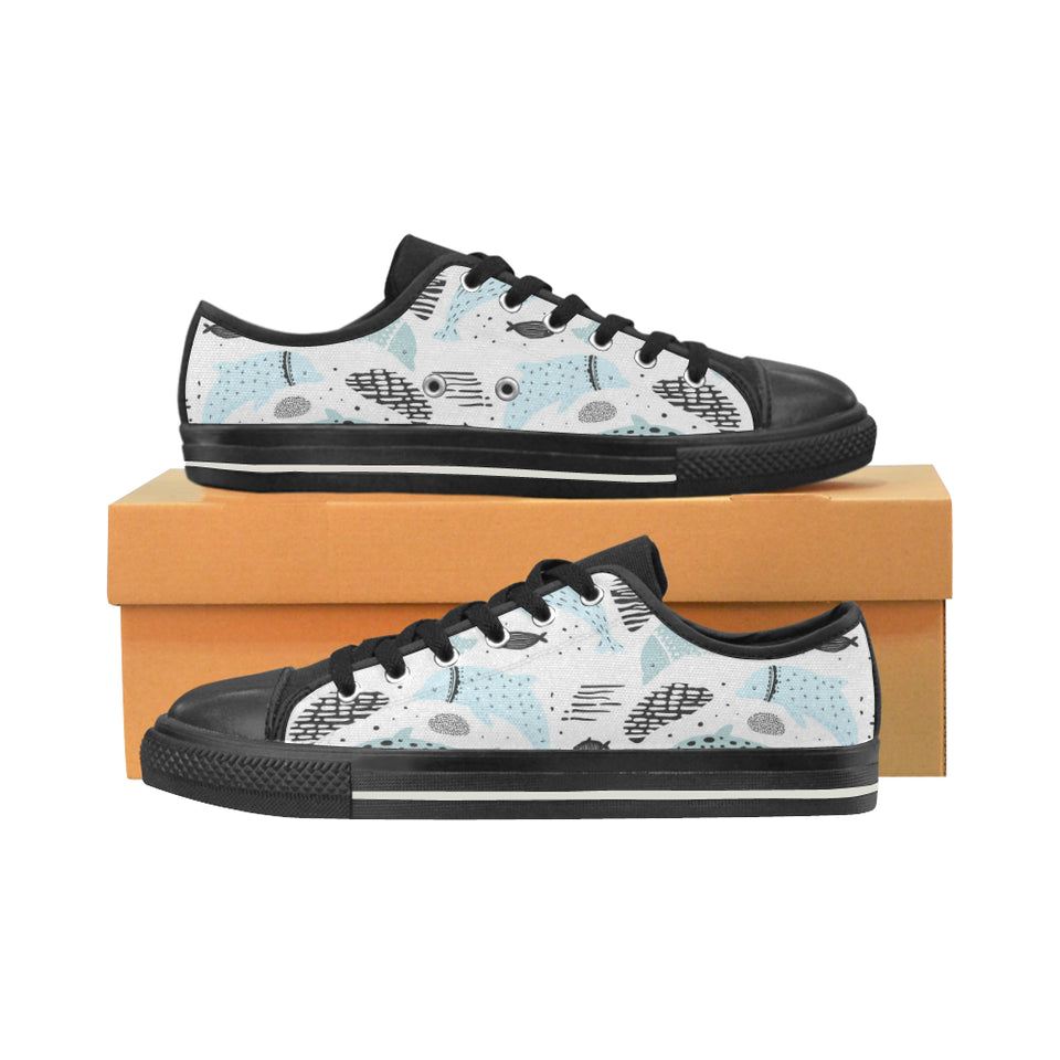 Cute dolphins Childish Style pattern Men's Low Top Canvas Shoes Black