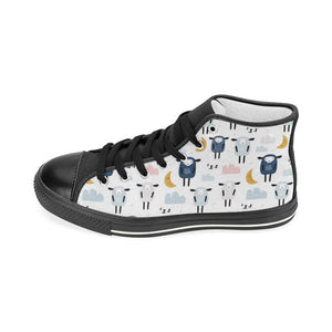 Cute sleeping sheep moon cloud pattern Women's High Top Canvas Shoes Black