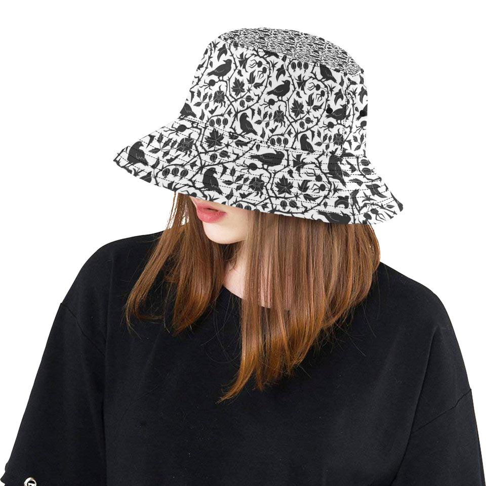 Crow dark floral pattern Unisex Bucket Hat