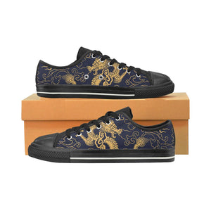 Gold dragon pattern Kids' Boys' Girls' Low Top Canvas Shoes Black