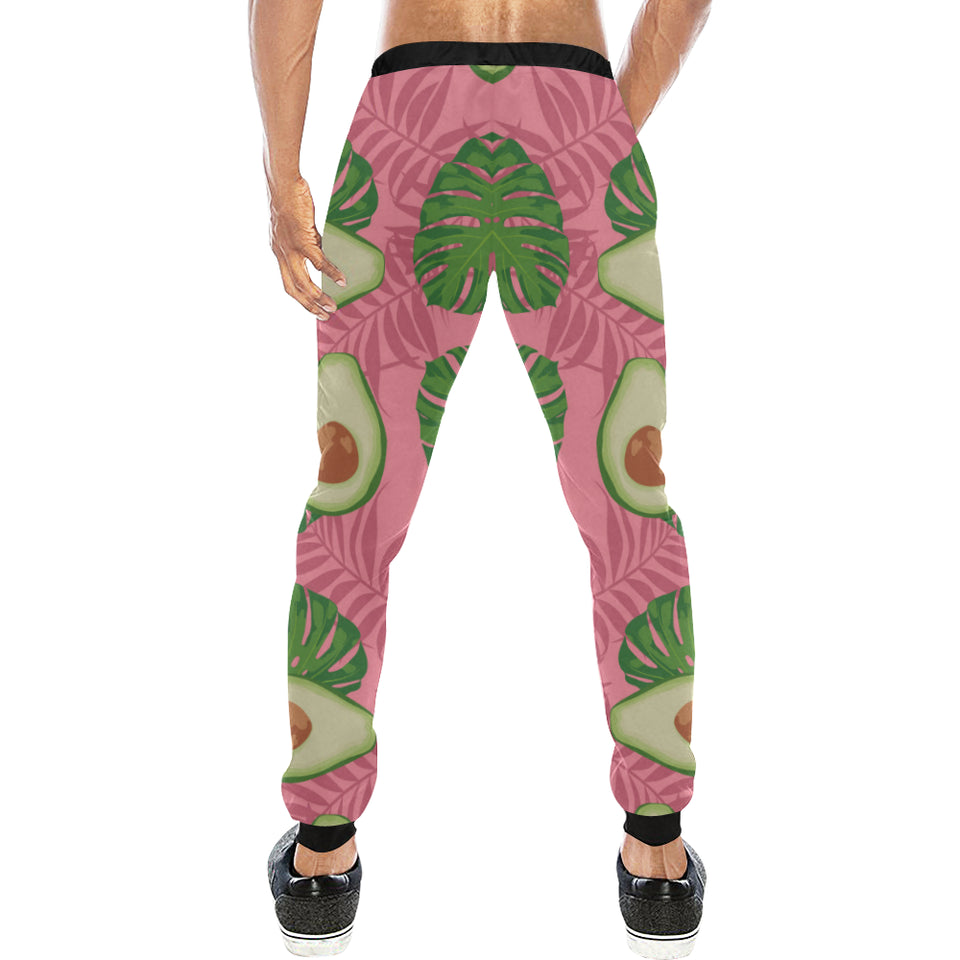 Avocado slices leaves pink back ground Unisex Casual Sweatpants