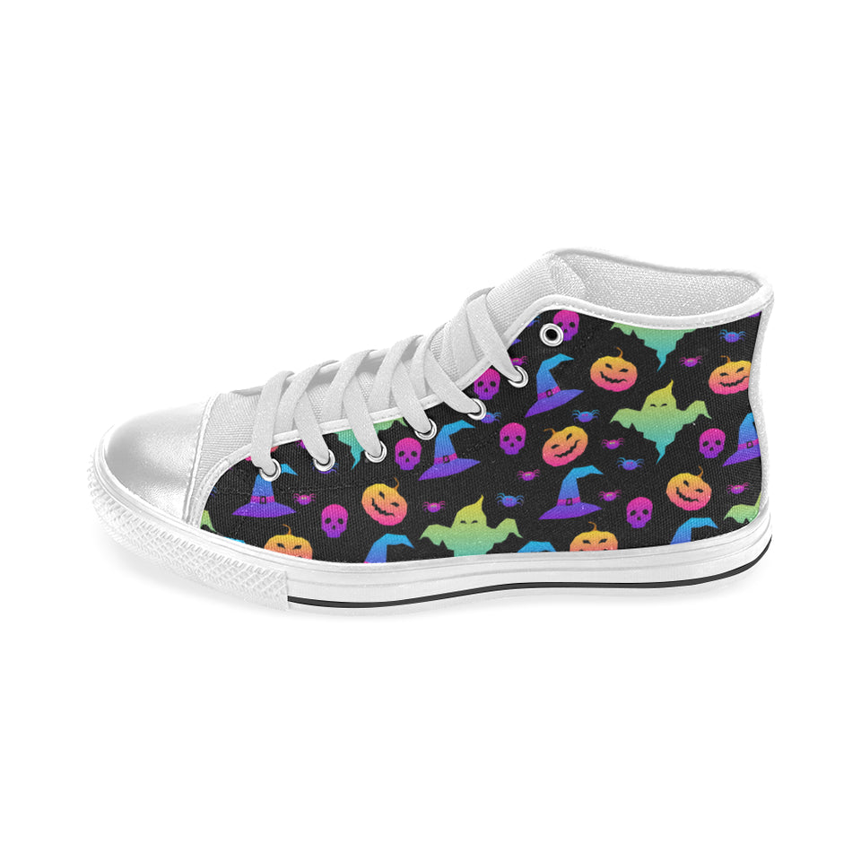 Colorful halloween background Women's High Top Canvas Shoes White