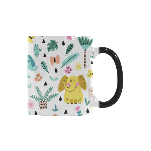 Cute elephants palm tree flower butterfly pattern Morphing Mug Heat Changing Mug