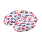Strawberry pattern blue lines background U-Shaped Travel Neck Pillow