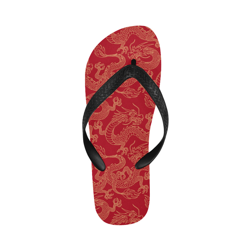 Gold dragons red background Unisex Flip Flops