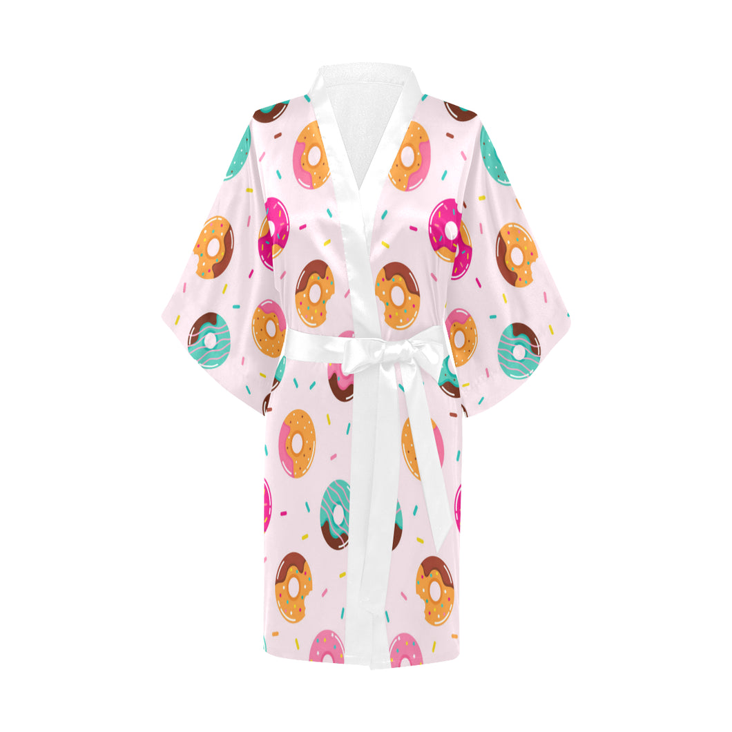 Donut pattern glaze pink background Women's Short Kimono Robe