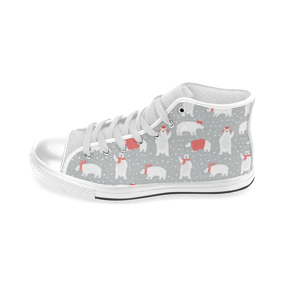 Cute polar bear christmas snow pattern Men's High Top Canvas Shoes White