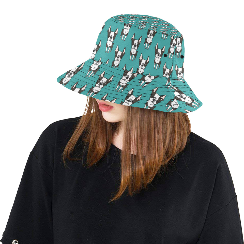 Hand drawn boston terrier dog pattern Unisex Bucket Hat