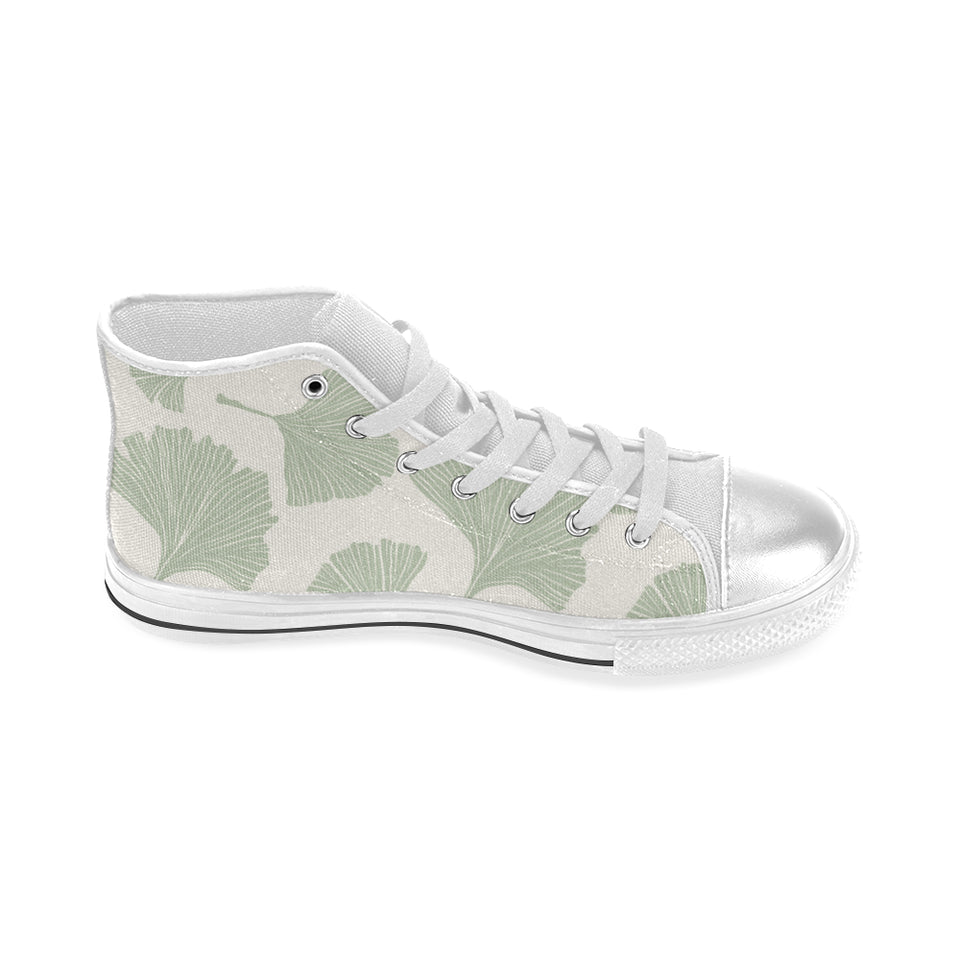 Ginkgo leaves pattern Women's High Top Canvas Shoes White