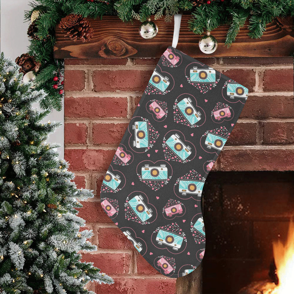 Camera Pattern Print Design 04 Christmas Stocking