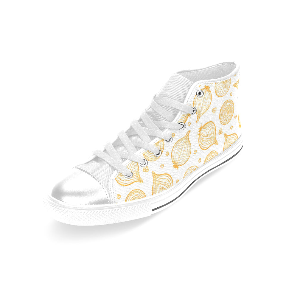 hand drawn onion pattern Women's High Top Canvas Shoes White