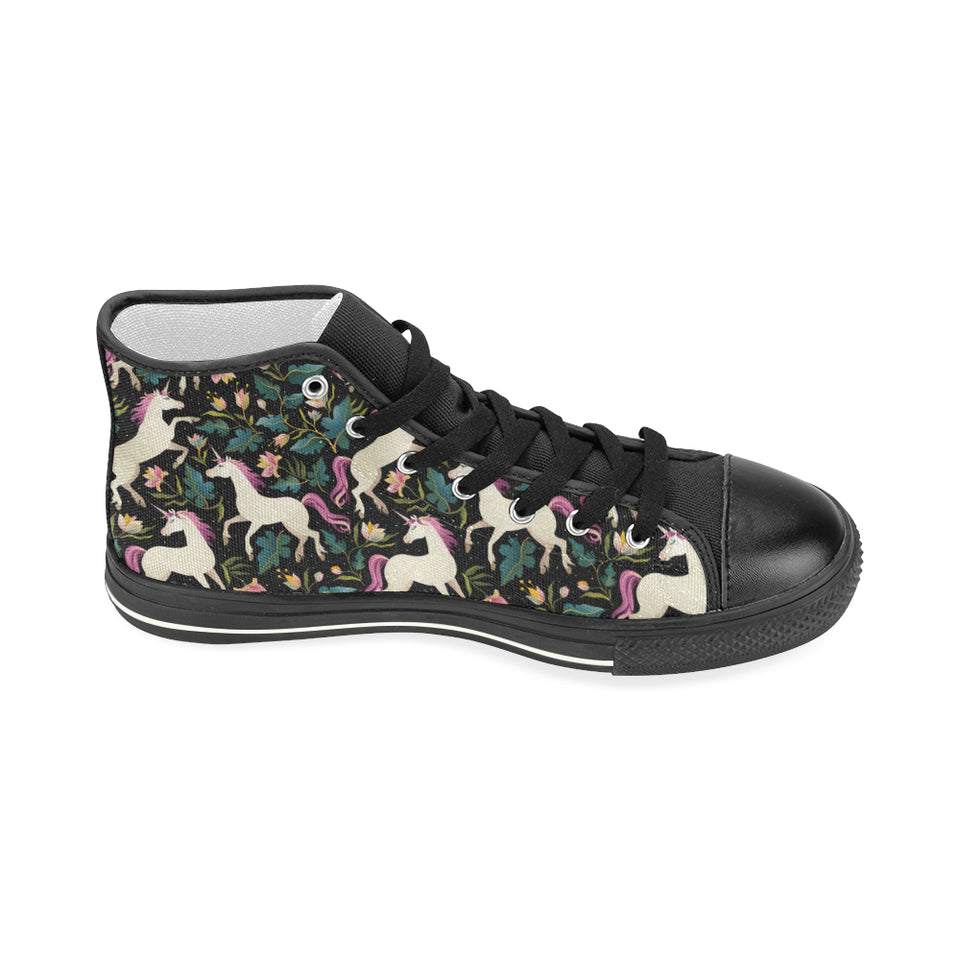 Unicorns forest background Women's High Top Canvas Shoes Black