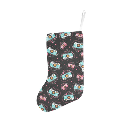 Camera Pattern Print Design 04 Christmas Stocking
