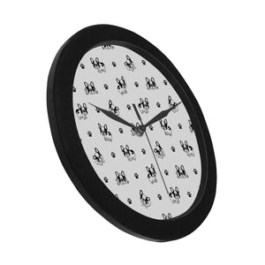 Cute french bulldog paw pattern Elegant Black Wall Clock