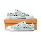 Panda pattern tropical leaves background Men's Low Top Canvas Shoes White