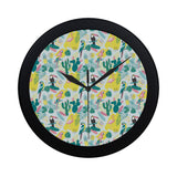 Cute parrot toucan flamingo cactus exotic leaves p Elegant Black Wall Clock