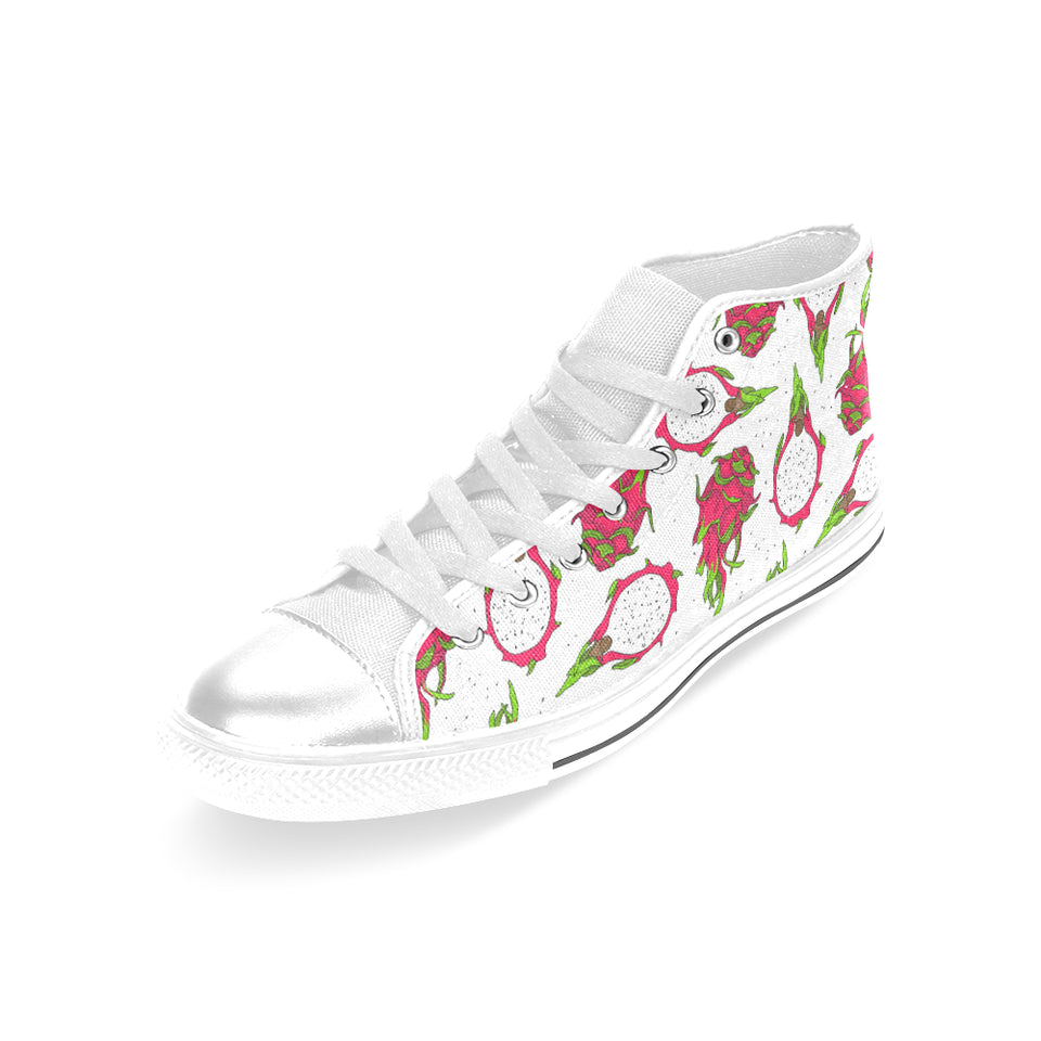 dragon fruits white background Women's High Top Canvas Shoes White