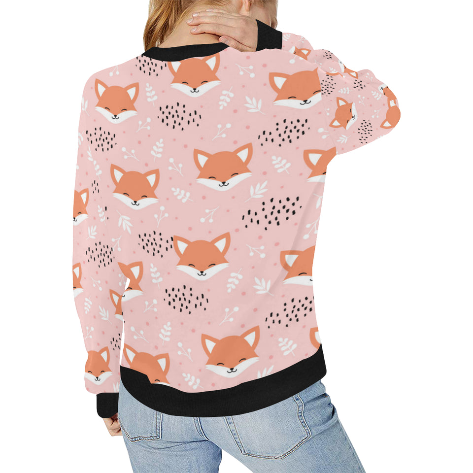 Cute fox pattern pink background Women's Crew Neck Sweatshirt