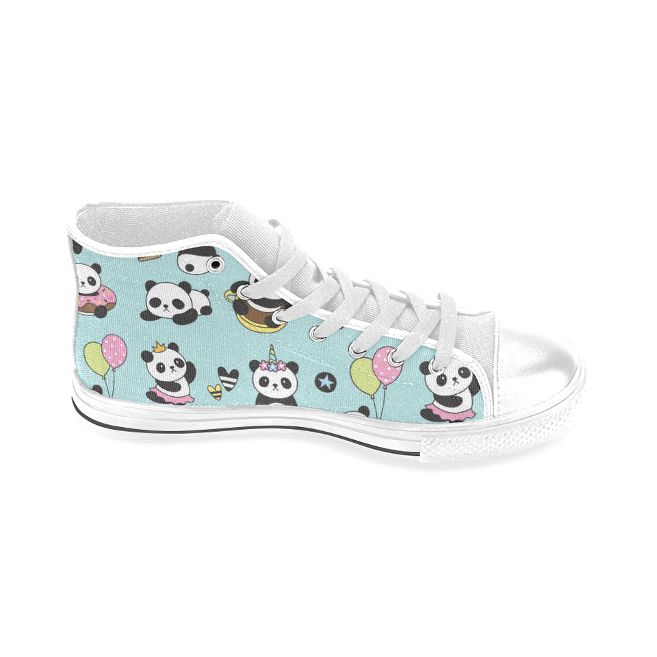 Cute baby panda pattern Men's High Top Canvas Shoes White