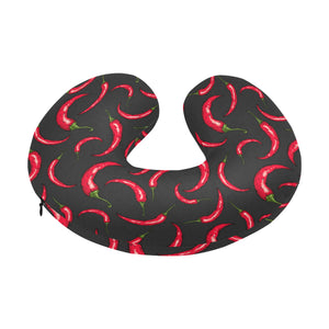 Chili peppers pattern black background U-Shaped Travel Neck Pillow