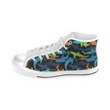 Colorful shark Men's High Top Canvas Shoes White