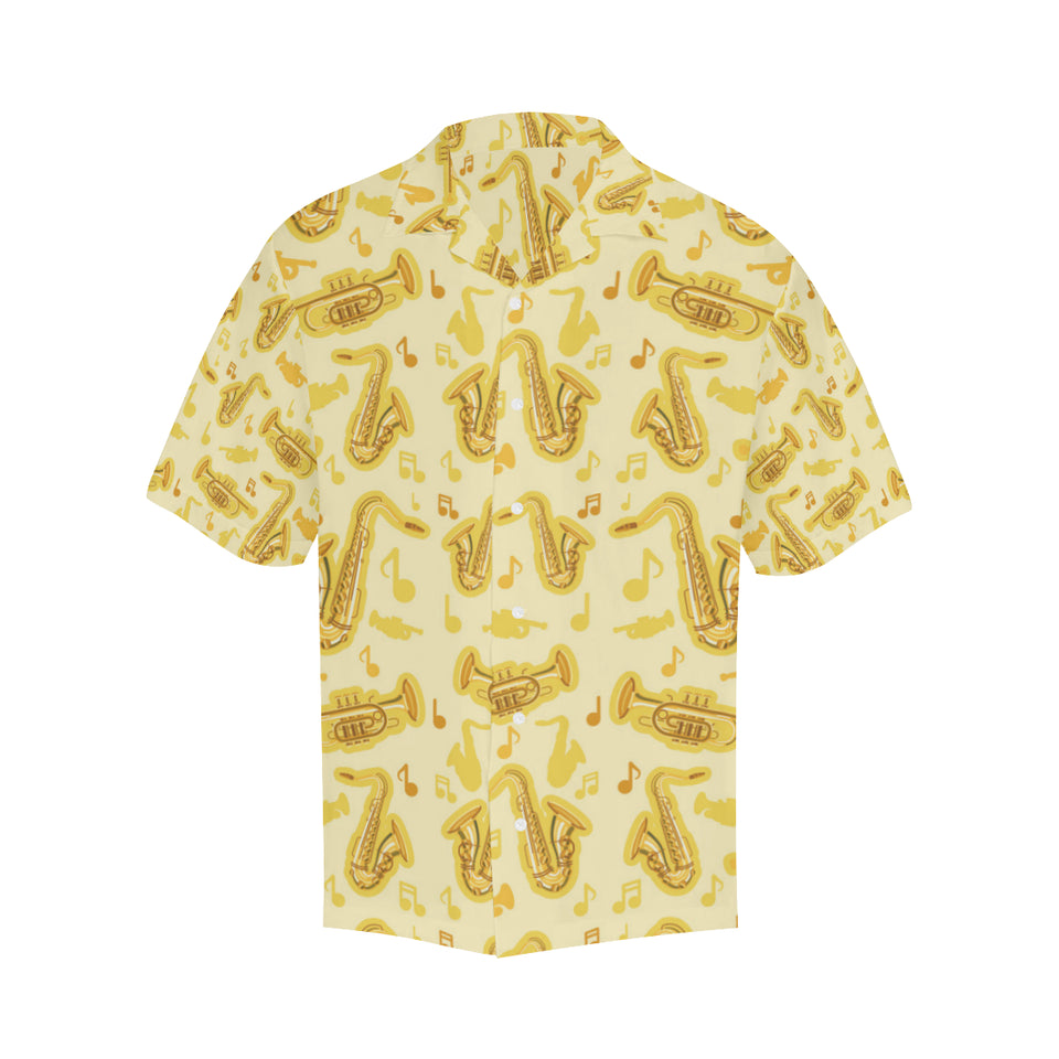Saxophone cornet pattern yellow background Men's All Over Print Hawaiian Shirt