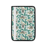 Cute sloths tropical palm leaves white background Car Seat Belt Cover