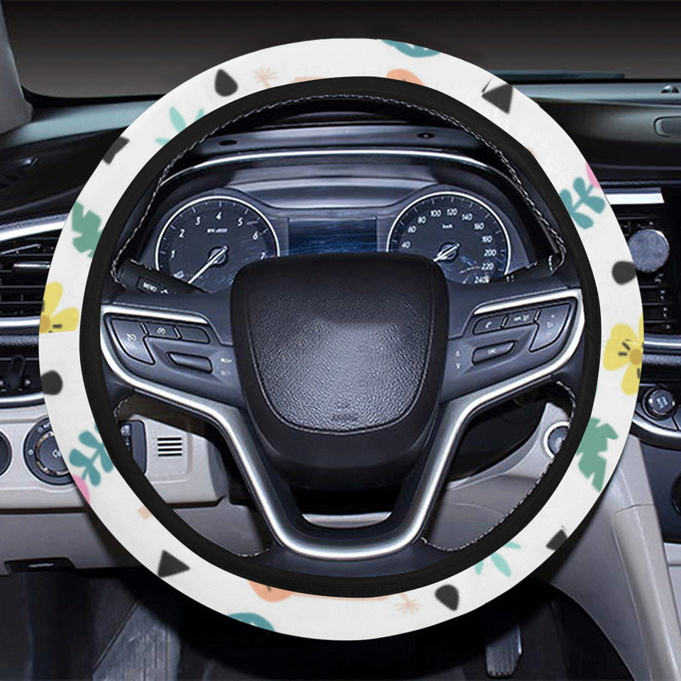 Cute elephants palm tree flower butterfly pattern Car Steering Wheel Cover
