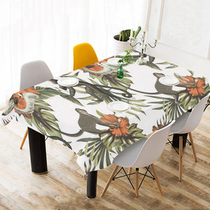 Monkey red hibiscus flower palm leaves floral patt Tablecloth