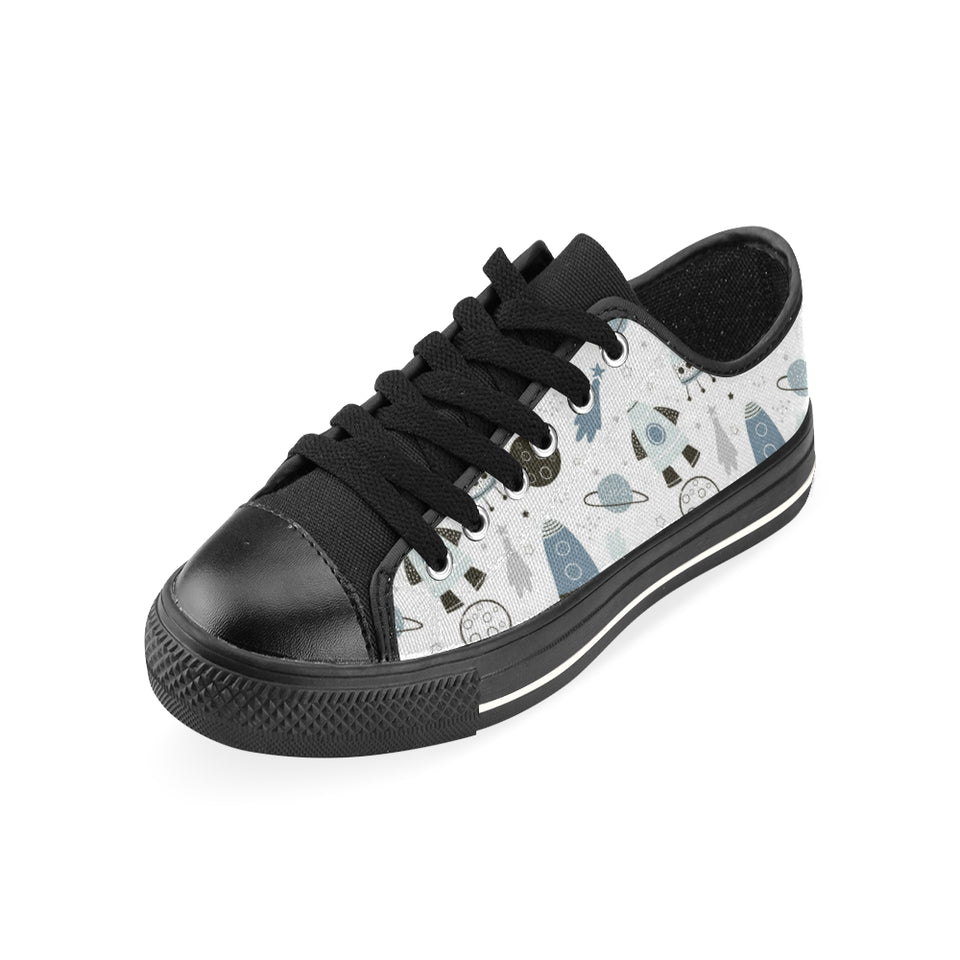 Hand drawn space elements space rocket star planet Men's Low Top Canvas Shoes Black