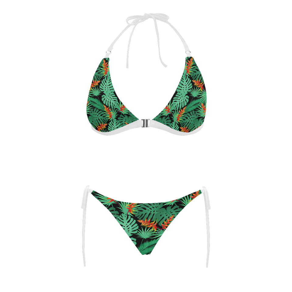 heliconia flower palm monstera leaves black backgr Sexy Bikinis Two-Piece Swimsuits