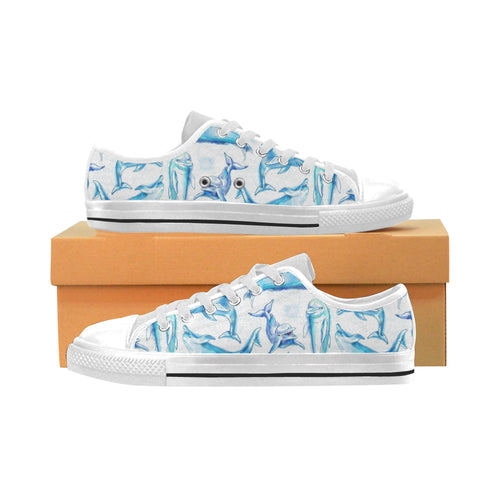 Watercolor dolphin pattern Men's Low Top Shoes White