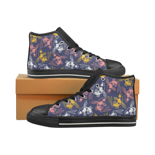Fancy Carp pattern Women's High Top Canvas Shoes Black