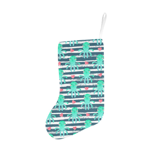 Cute octopuses heart striped background Christmas Stocking
