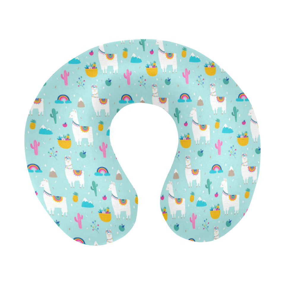 Llama alpaca cactus leaves pattern U-Shaped Travel Neck Pillow