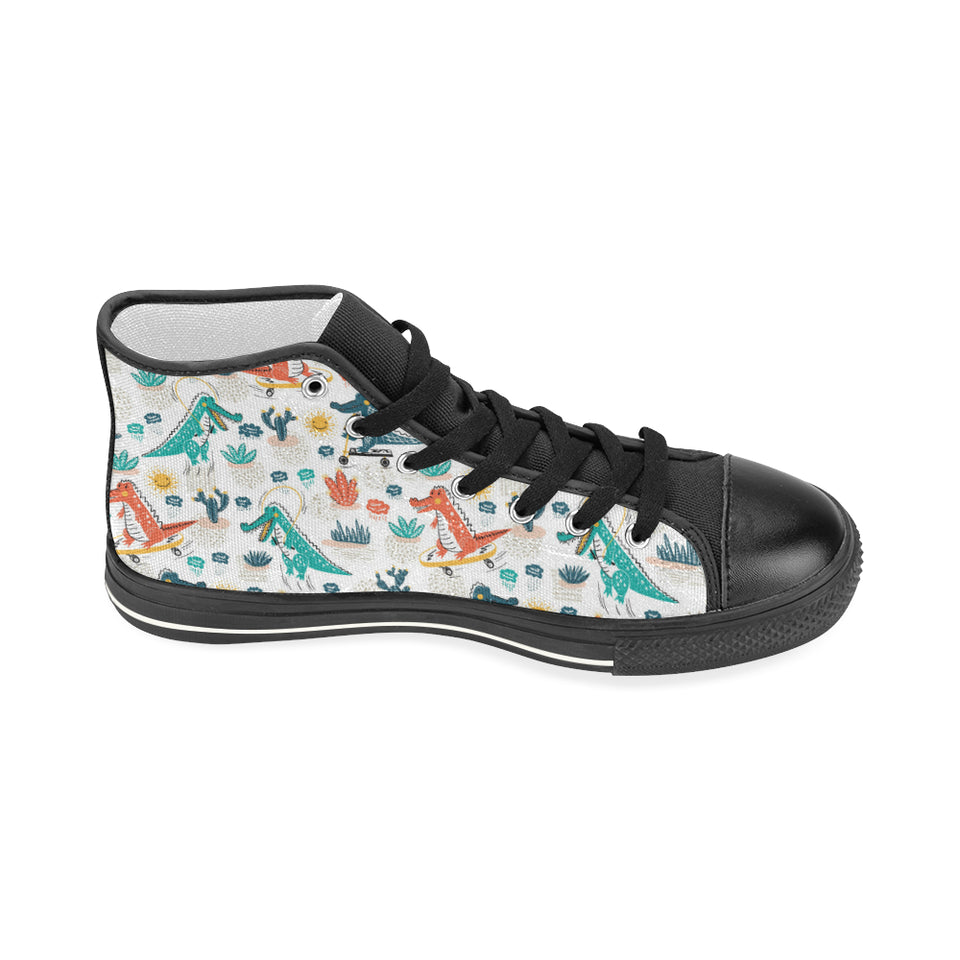 Cute Crocodile Pattern Women's High Top Canvas Shoes Black