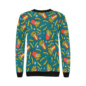 French fries red paper box pattern Women's Crew Neck Sweatshirt