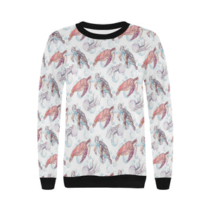 Watercolor sea turtle jellyfish pattern Women's Crew Neck Sweatshirt