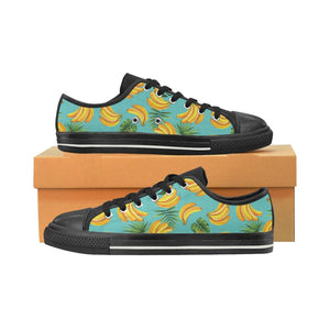 Banana Palm Leaves pattern background Kids' Boys' Girls' Low Top Canvas Shoes Black