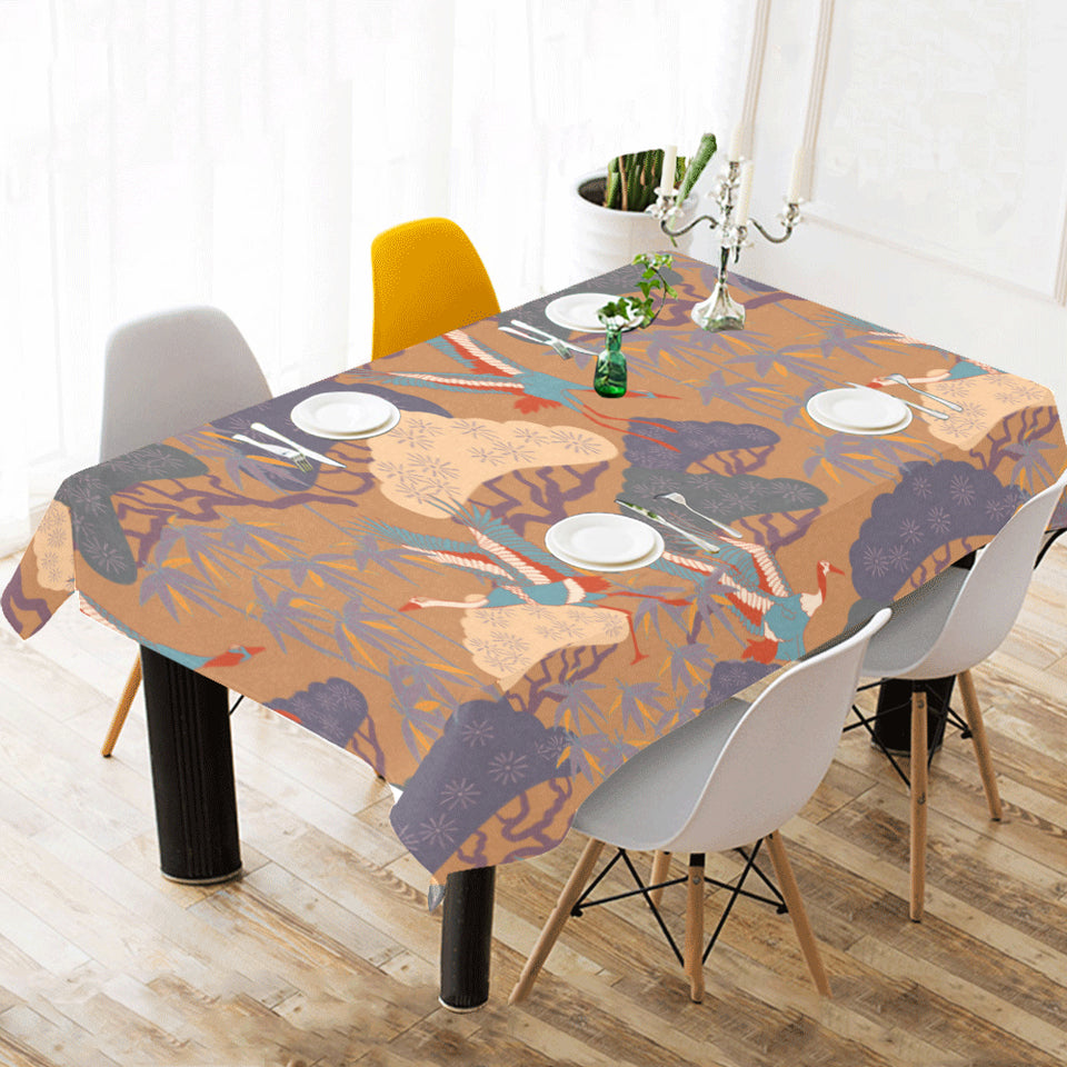 Bonsai bamboo stork japanese pattern brown theme Tablecloth