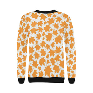 Orange Maple Leaf pattern Women's Crew Neck Sweatshirt