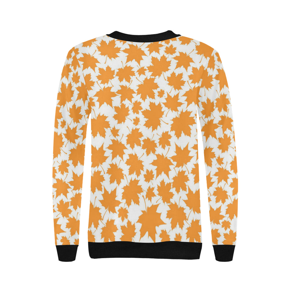 Orange Maple Leaf pattern Women's Crew Neck Sweatshirt