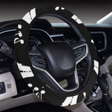 Saxophone music notes treble clef black white them Car Steering Wheel Cover