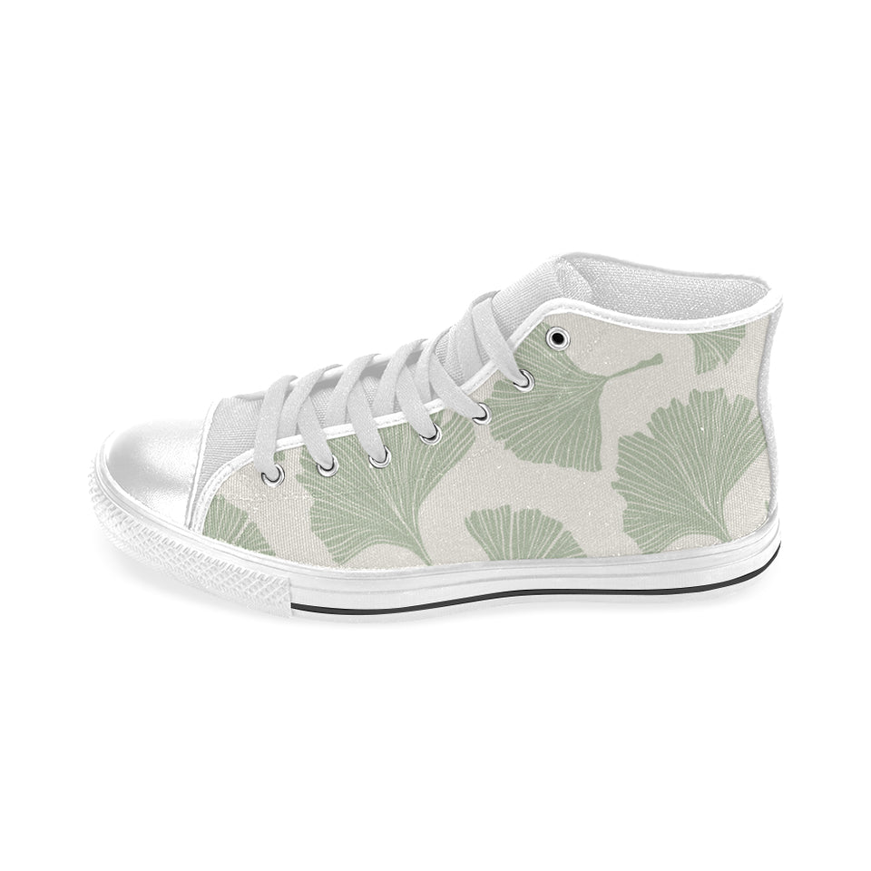 Ginkgo leaves pattern Men's High Top Canvas Shoes White
