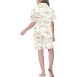 Beautiful gold japanese pattern Kids' Boys' Girls' V-Neck Short Pajama Set