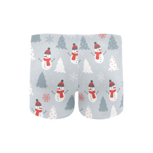 Snowman christmas tree snow gray background Men's Swimming Trunks
