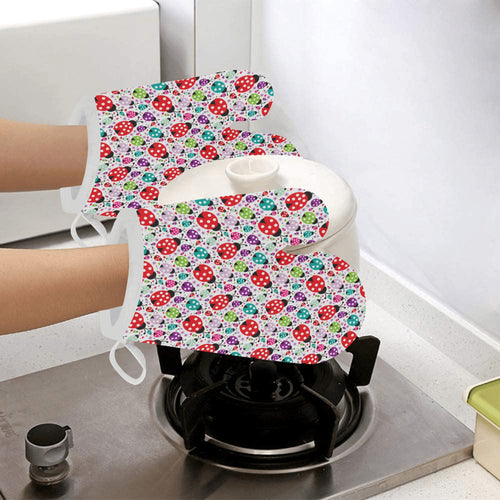 Ladybug Pattern Print Design 03 Heat Resistant Oven Mitts