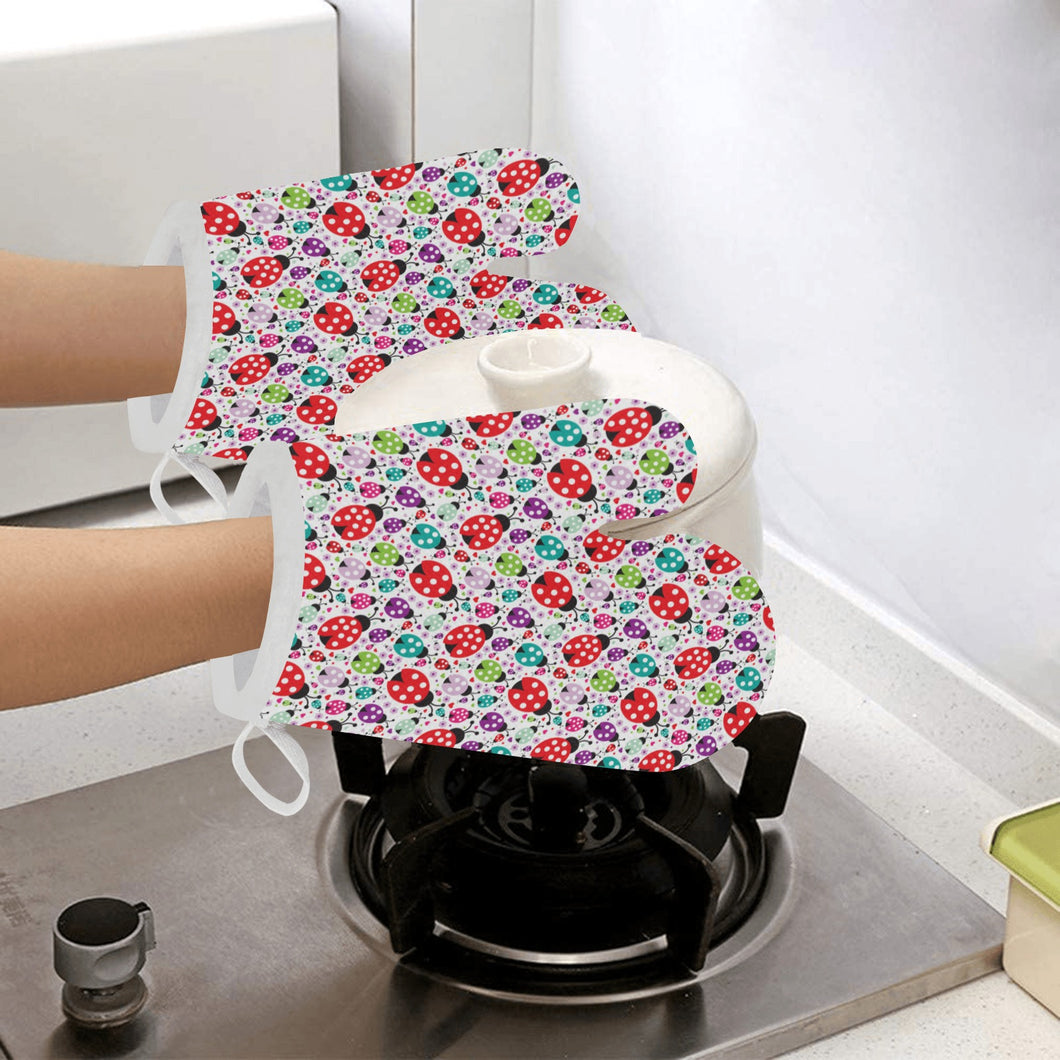 Ladybug Pattern Print Design 03 Heat Resistant Oven Mitts