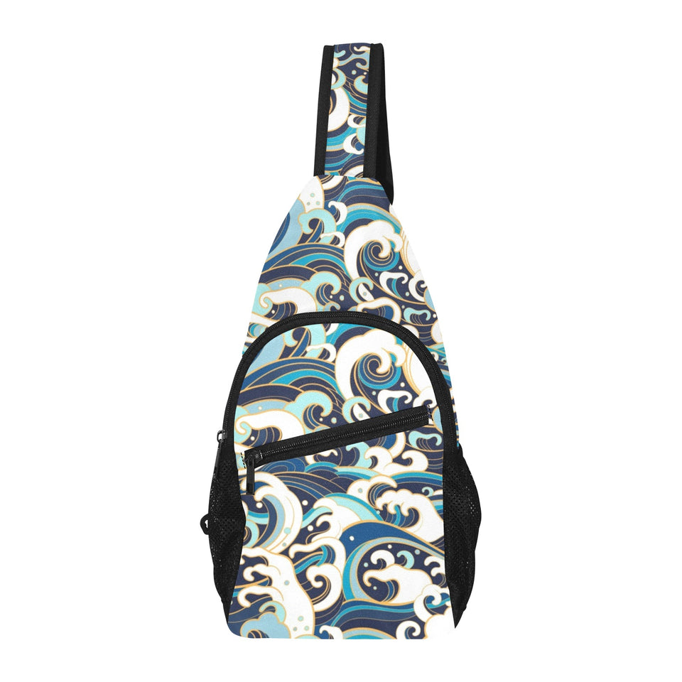 Japanese wave pattern All Over Print Chest Bag