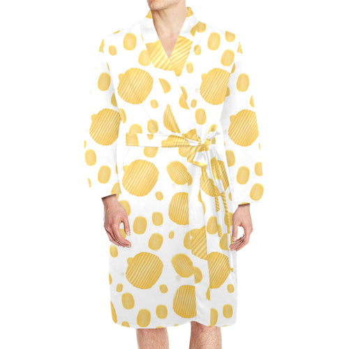 Potato Chips Pattern Print Design 03 Men's Long Sleeve Belted Night Robe